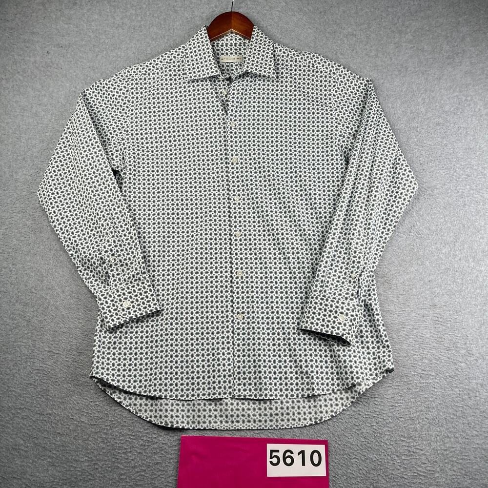 Etro Made IN Italy Shirt Size 42 White Green Paisley Button Up Long Sleeve Mens